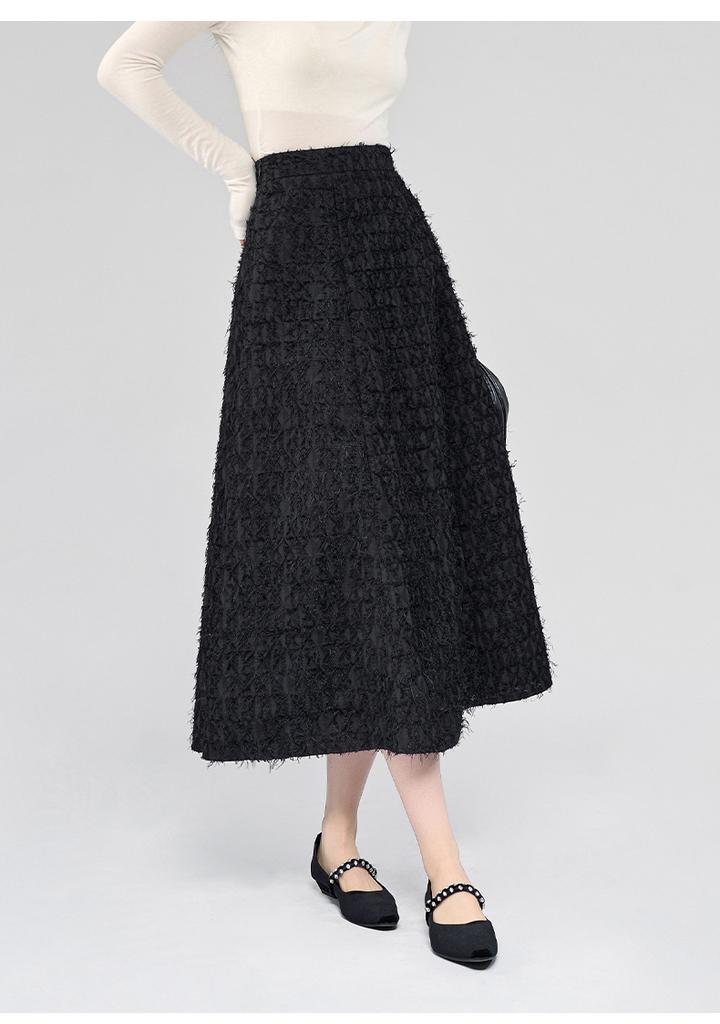 Tassel three-dimensional cut flower high waist skirt for women, A-line skirt, elegant temperament long skirt