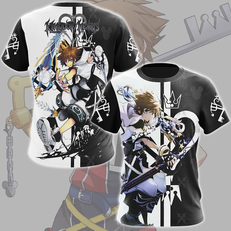 Anime Gra Kingdom Hearts Koszulki Cosplay Nadruk 3D Unisex Koszulka Męska Damska Krótki Rękaw Harajuku Oversize Męski Top z Postaciami z Kreskówek