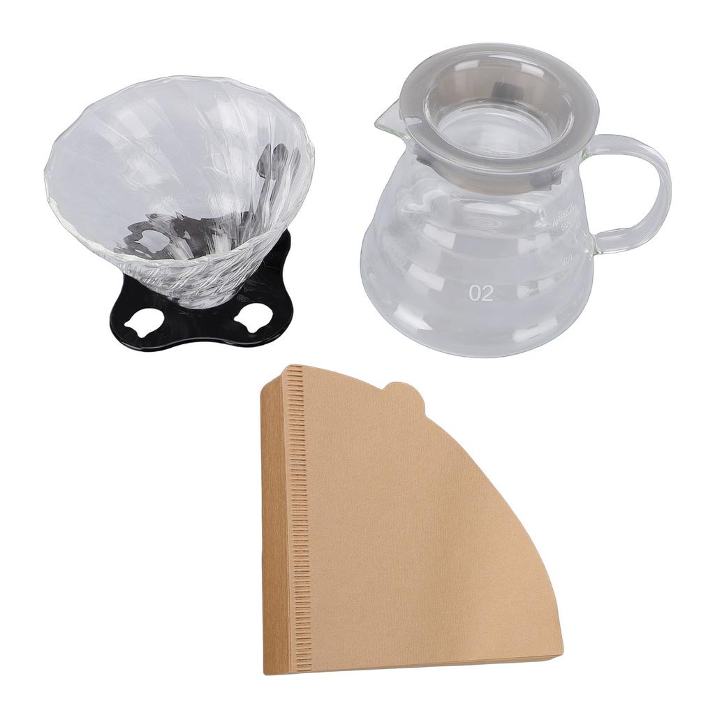Pour Over Coffee Maker Set 600ml Coffee Server with Glass Coffee Dripper Paper Filters for