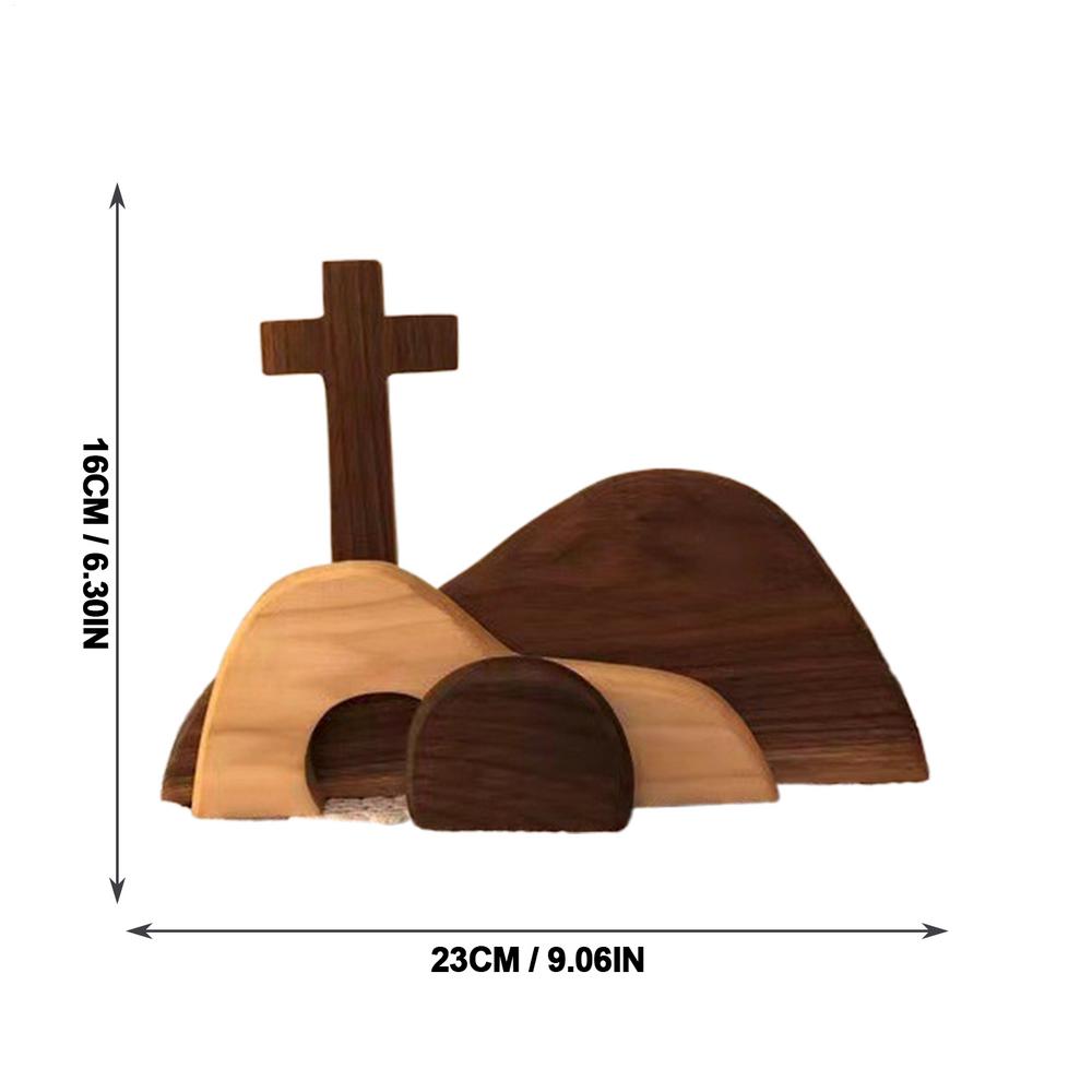 Easter Scene And Cross Decoration Wooden Easter Resurrection Scene Cross Jesus Tomb Tray Set Jesus Nativity Scene Decor