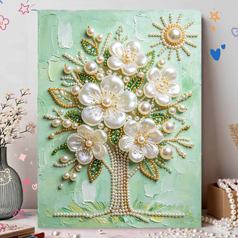 Frameless Pearl Painting Kit Floral Tree Pattern DIY 3D Bead Art Canvas Relaxing Handmade Craft for Adults Home Decor