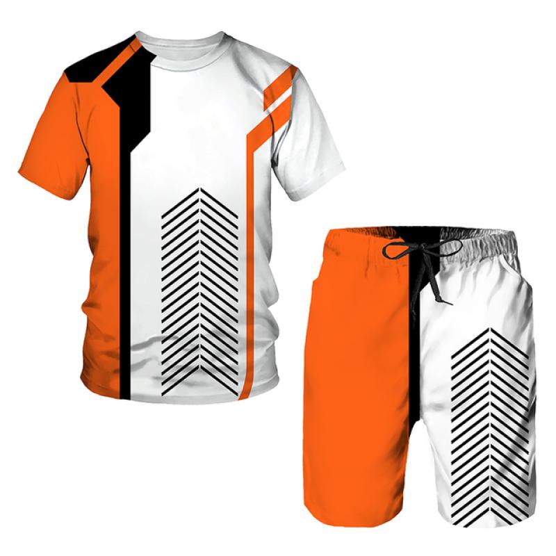 Neues Sommer-Europäisches und Amerikanisches Oversized Herren Trend Lässiges Trainingsanzug Set 2026 3D Digitaldruck T-Shirt Shorts Set 2-teiliges Outfit