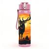 1PC Sunset Elk Pattern 750ml Color Plastic Sports Water Bottle Leakproof Flip Straw Lid Suitable for Sports Office Home Use