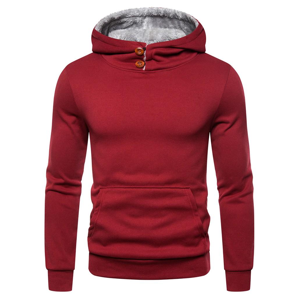 Men Autum Winter Long Sleeve Hooded Sweatshirt Solid Color Outwear Tops Blouse