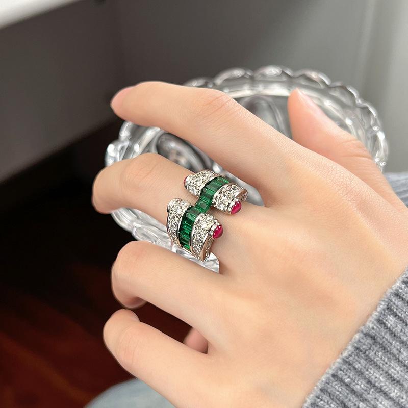 Jewelry Copper Bottom Gold-Plated Simulation Blue Spinel Treasure Red Corundum Ring Retro Wind Row Ring