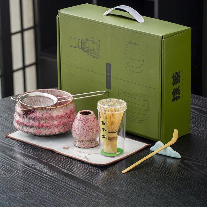 7pcs Ceramic Tea Whisk Set Blender Matcha Brush Gradient Matcha Bowl Tea Set Holder Tea Bowls TeaS Cups gifts