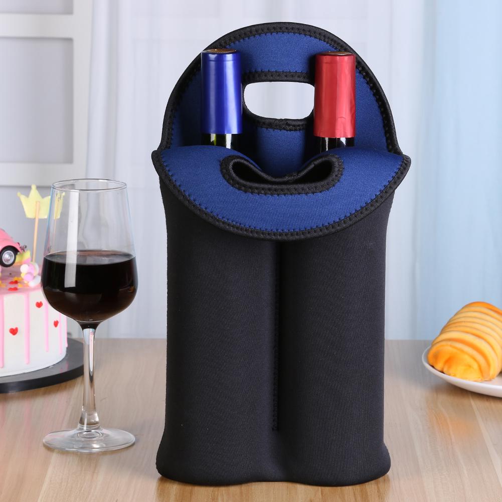 2 Flaschen Keine Verformung Neopren Doppel-Flaschen-Schutzhülle Tragbar Wärmeisolierung Weicher Griff Design Weinflaschen-Tasche