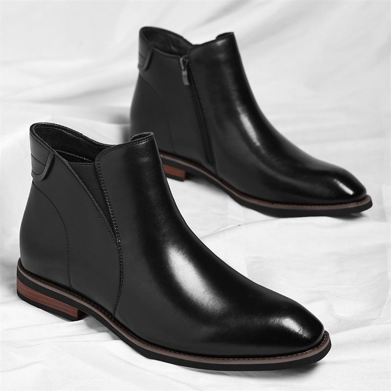 Herbst Winter Neue Chelsea Boots für Herren Mode Lässig Große Größen Reißverschluss Rindsleder Stiefel Männlich Einfarbig Designer Schuhe Mann