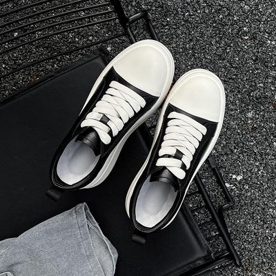 Herren Echtes Leder Dicke Sohle Board Schuhe Klassiker Lässig Leder Slipper Outdoor Fahr-Sneaker Vulkanisierte Schuhe