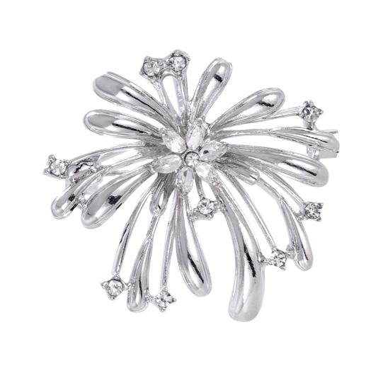Sparkling Rhinestone Brooch Radial Design Flower Lapel Pin Elegant Brooch Pin Outfit Accessory for Women Dresses Coats Shirts