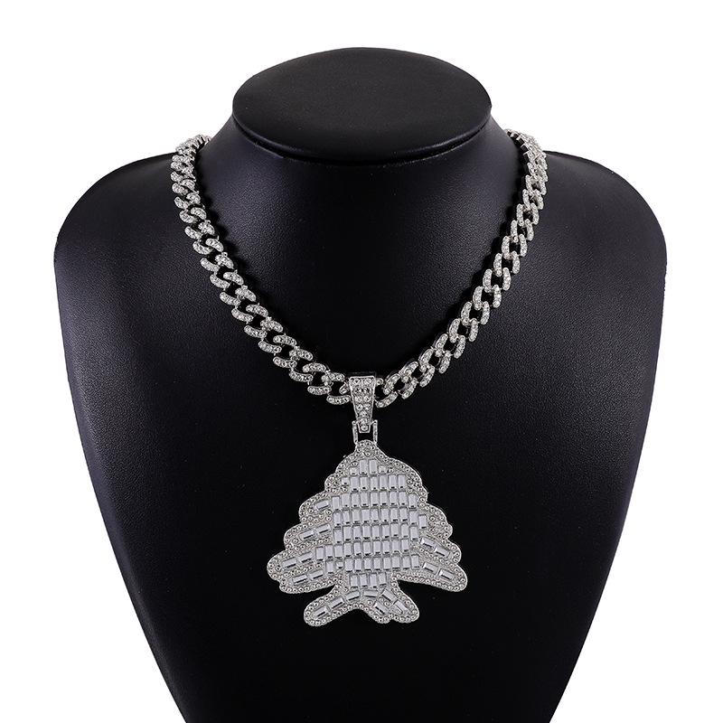 Goldener Hip-Hop-Weihnachtsbaum-Anhänger mit quadratischem Zirkon - Leichter Luxus, hochwertig galvanisierte Legierung.