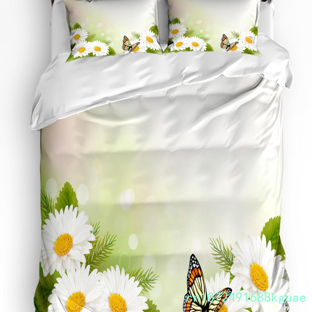 Butterfly Flowers Vintage Style 3pcs Bedding Set For Bedroom Double Bed Home Textile Duvet Cover Quilt Cover Pillowcase