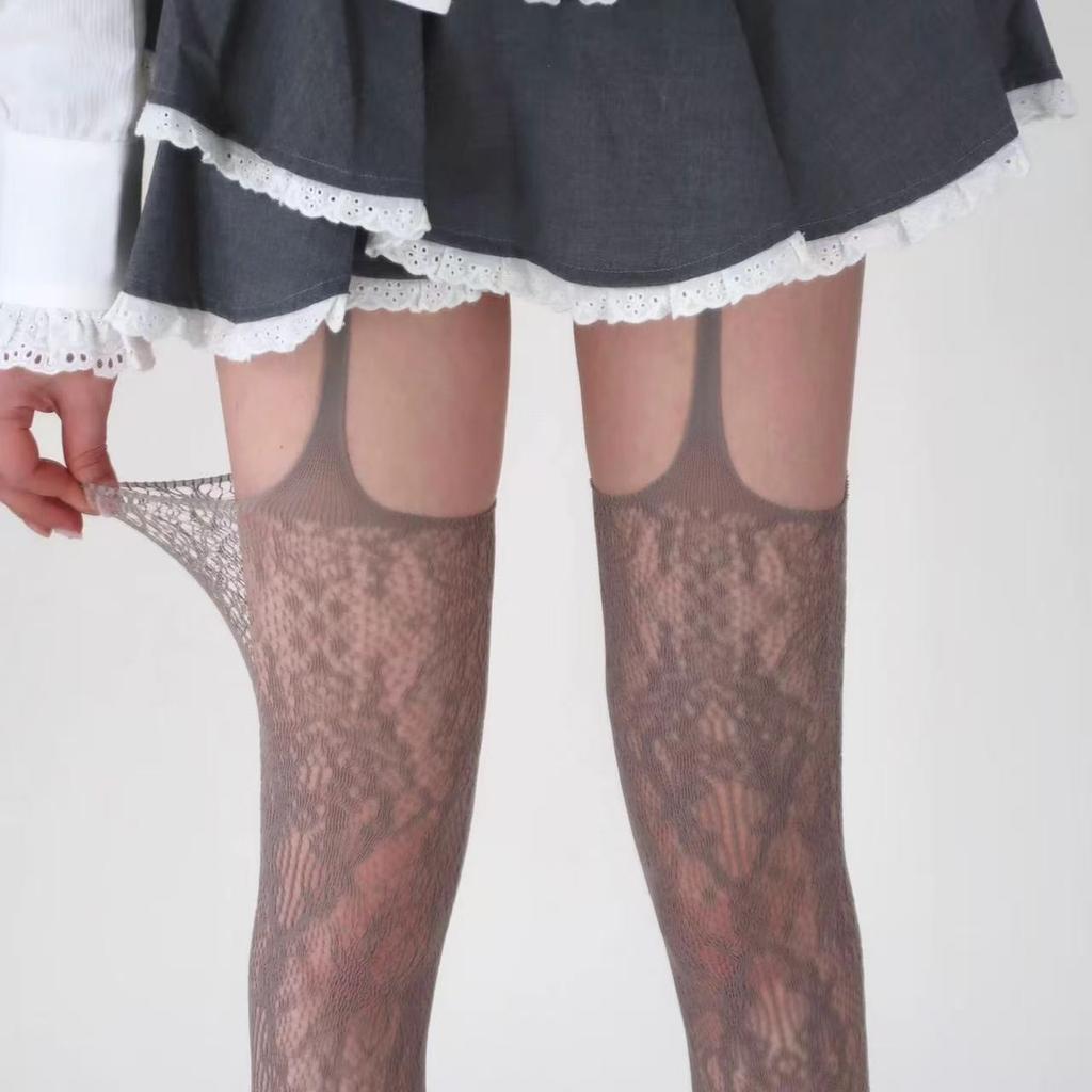 Lolita Sweet Girls Punk Style Floral Tights Colorful Thigh High Stockings Sheer Fishnet Suspender Tights Garter Belt Pantyhose
