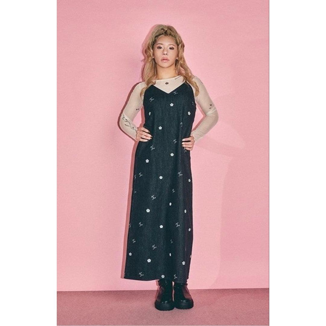 MARY QUANTMOUSSY collaboration black denim all-over pattern cami dress