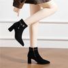 Pointed heels and fleece women's autumn and winter new side zipper black boots Martin boots shoes leather boots women