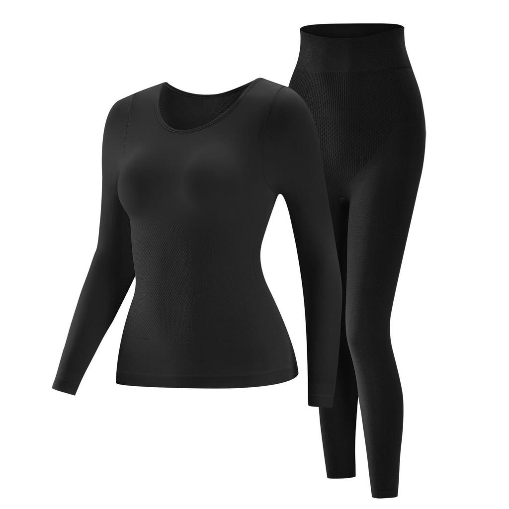 Women's Autumn/Winter Seamless Warm Abdomen-Control Sculpting Base Layer Set: Slim-Fit Top and Pants