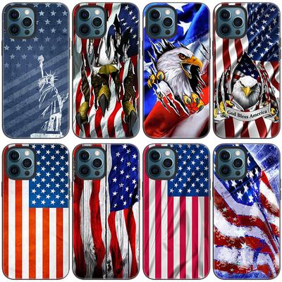 Amerykańska flaga USA orzeł etui na telefon do Apple iPhone 14 13 12 Mini 11 Pro Max 7 8 XR X XS 7 8 Plus SE 2020 2022 czarna obudowa