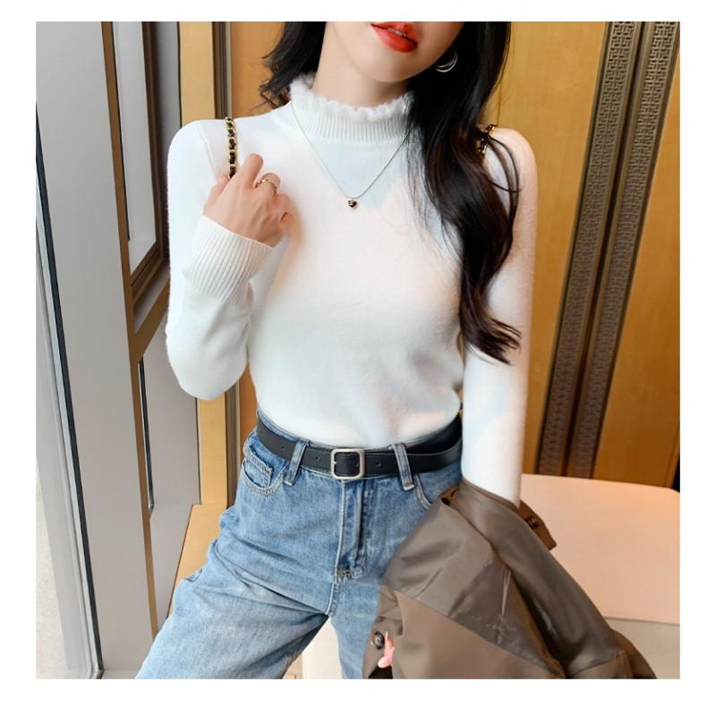 Womens Soft Knit Half Turtleneck Sweater Solid Color Faux Mink Yarn Long Sleeve Base Layer Top