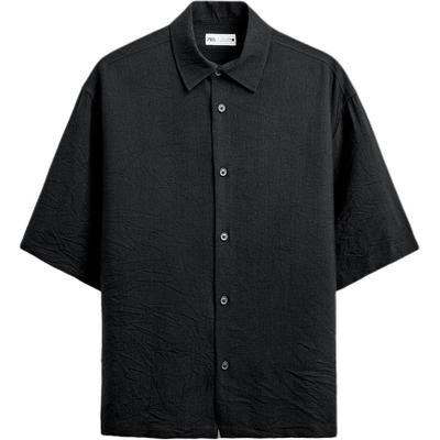 Loose Fit Lapel Casual Short Sleeve Shirt Men Shirts Black 5821373-800