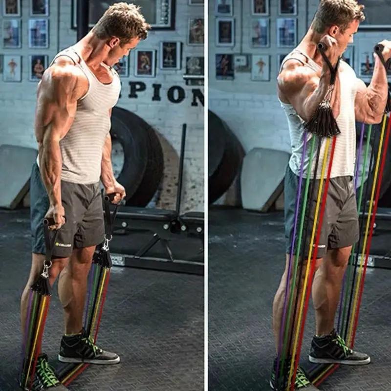 11-Piece TPE Resistance Band Collection Resistance Band Handles with Door Anchors Tote Leg Ankle Straps Exercise Bands