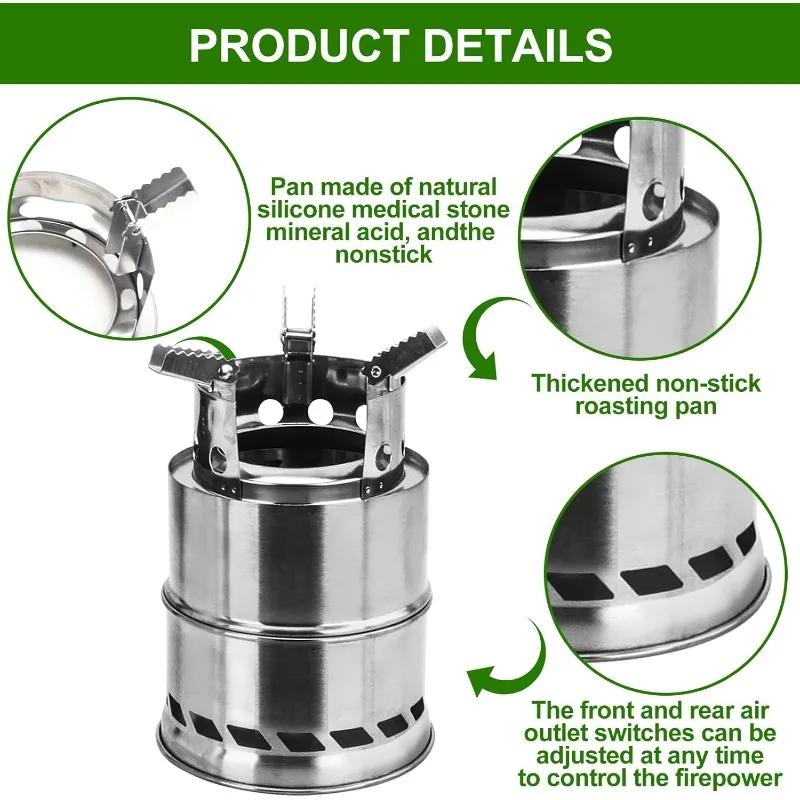 Outdoor Camping Stove Portable Wood Burning Windproof Stainless Steel Stove Camping Folding Wood Stove Picnic Barbecue Cooker