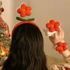 Cute Plush Flower Headband For Women Handmade Winter Wristband Set New Year Red Flower Hairband