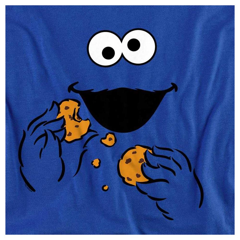 Sesame Street Unisex Adult Om Nom Cookie Monster Face Long-Sleeved T-Shirt