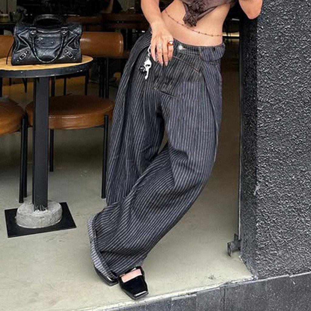 Herbst Retro Gestreifte Weite Jeans - Street Style Lockerer Schnitt