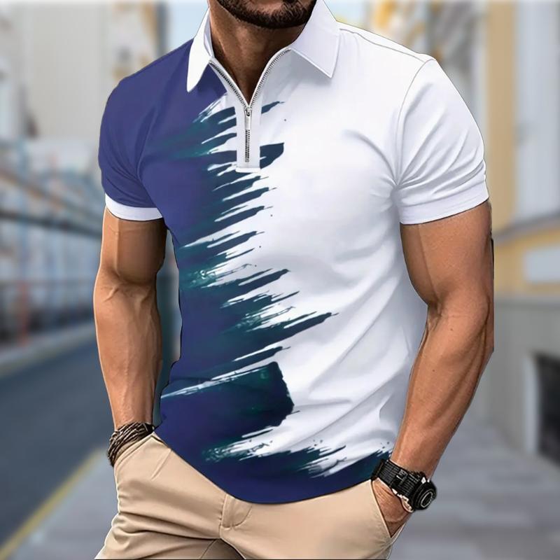 Cămașă Bărbați Polo Casual Fermoar Mânecă scurtă Moda Casual Fermoar Vară Primăvară Regular Fit Imprimare Graffiti Cămașă Imprimare 3D