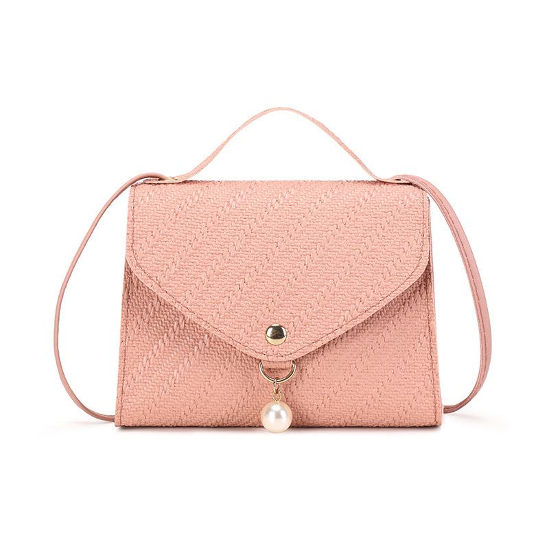 Small Fresh and Simple Oblique Span Bag 2025 New Solid Color Pearl Pendant Embossed To Give Girlfriend Birthday Gift Small Square Bag