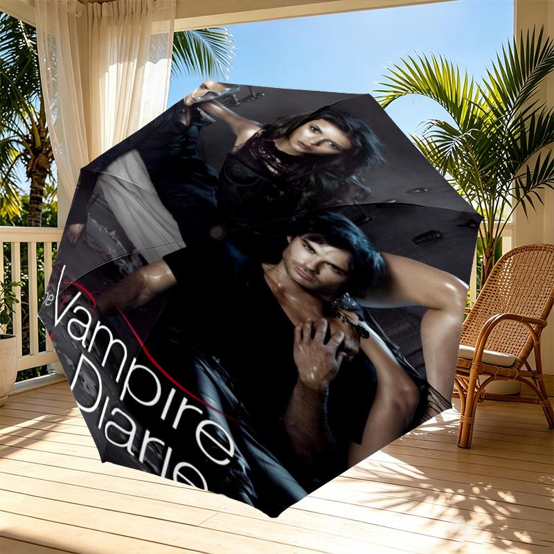 The Vampire Diaries Print Automatic Open Close Umbrella, Portable Foldable Umbrella, for Outdoor Commute Camping Trip, Ideal Birthday Gift