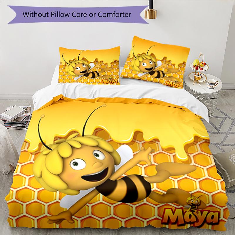 3pcs Maya the Bee Pattern Bedding Set Duvet Cover Set Includes Duvet Cover &pillowcases, Perfect All Season Bedroom Decoration & Gift