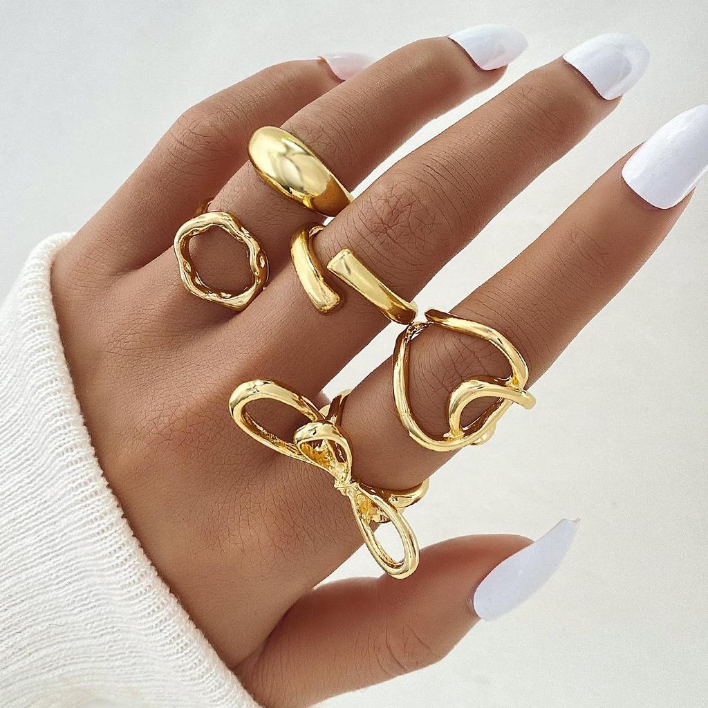 15-Piece Eco-Friendly Gold Lava Line Water Drop Ring Set