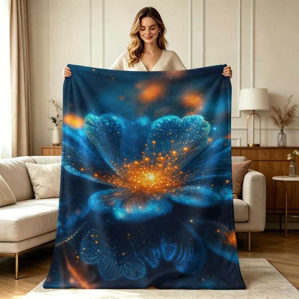 Soft Warm Flannel Blanket with Glowing Floral Print All Season Throw Blanket for Couch Chair Bedroom Living Room Home Decorative Bedding