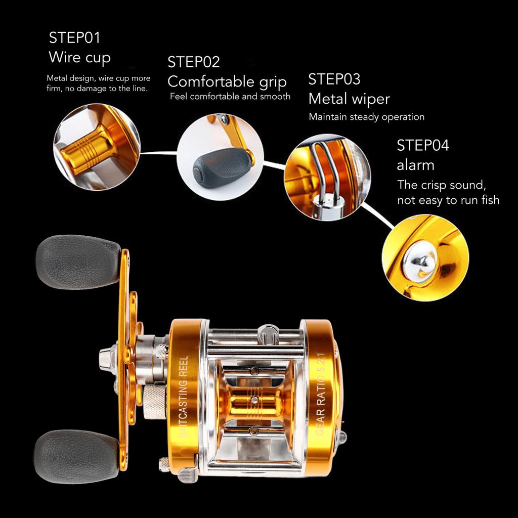 Metal Fishing Reel Soft Grip Powerful All Metal Fishing Lure Reel for Inshore Boat Freshwater Saltwater Fishing Left Hand