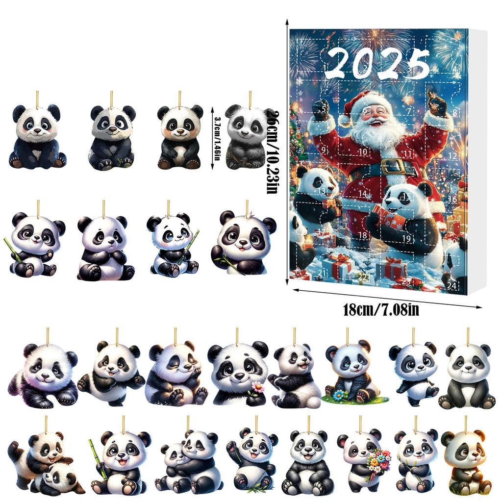Christmas Panda Themed Advent Calendar Gift Set With 24 Acrylic Pieces For Celebrations