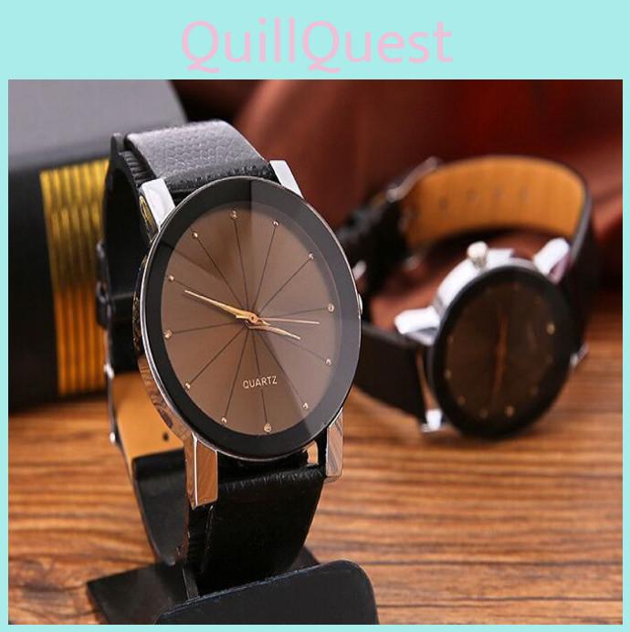 Stylish Pattern Pu Leather Strap Fashion Watch For Couples Men Women Students