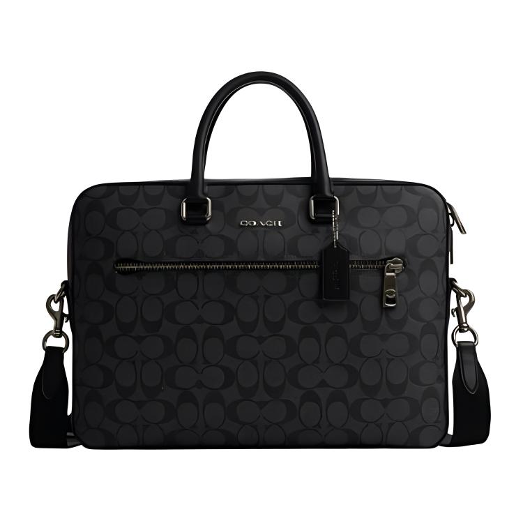 

Coach Ethan 38 Classic Logo Zipper Closure Synthetic Leather Handheld Shoulder Crossbody Briefcase Large Men bags Black CR270-QBLWO Basic Set (Bag+Dust Bag)