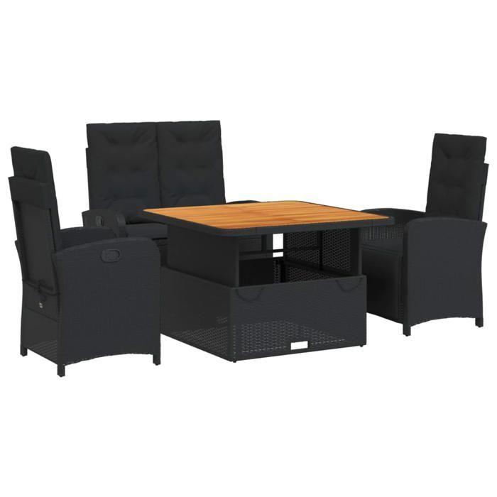 VidaXL Ensemble à Manger de Jardin avec Coussins 4 pcs, Table de Terrasse, Meubles de Patio, Mobilier d'Extérieur, Noir 3277333