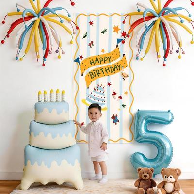 Boys' 1st Birthday Decorations: Cloth, Cake, Balloons, Props Set