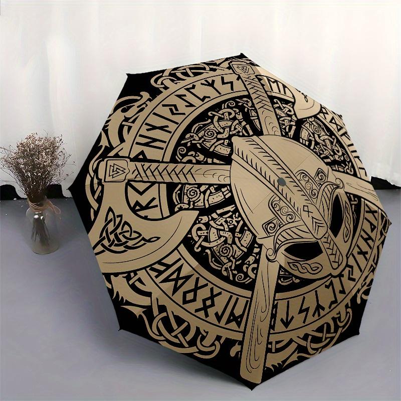 Viking Helmet Axes Norse Symbol Tapestry  DecorUmbrella, Portable 3-Fold Compact Umbrella,Christmas Gift ES527