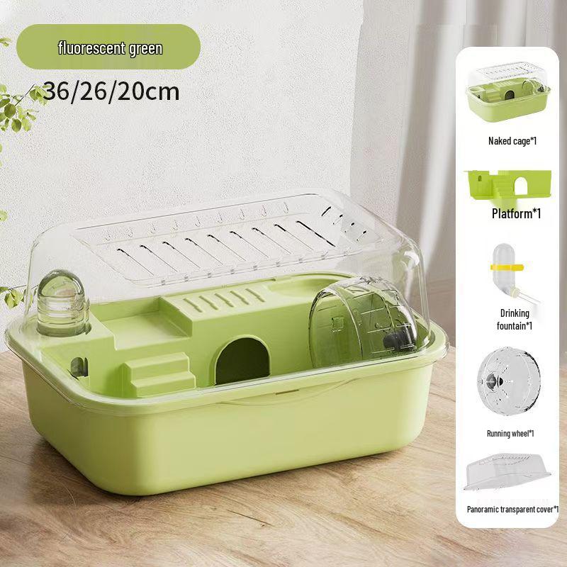 Akryl Takvindu Hamster Slott Bur med Fullt Sett Tilbehør