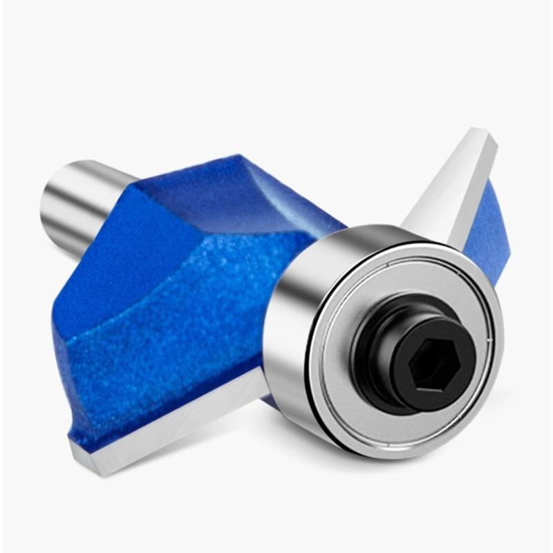 4pieces 1/4"/1/2" Shank Chamfer Router Bit Woodworking Milling Cutter 45Degree Knife with Top Bearing Bevel Edge