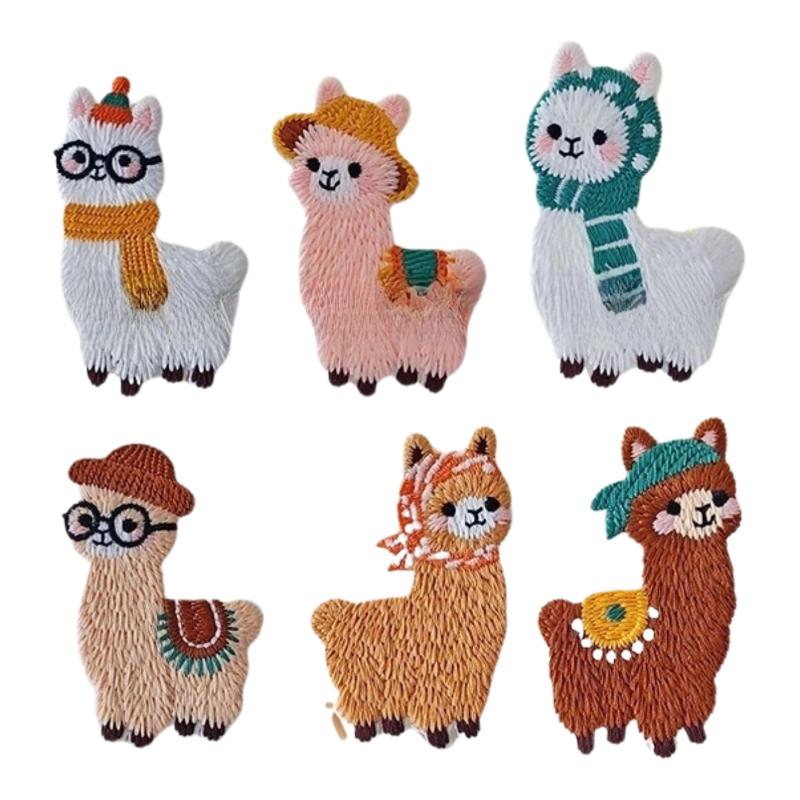 

Durable Fabric Stickers, 6Pcs, Cartoon Llama Design, Ideal for Embroidery Decoration