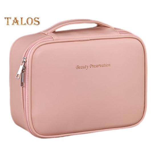 

Косметичка со съемным отделением для кистей для макияжа, вместительная, с несколькими отделениями, водонепроницаемая застежка-молния, органайзер для косметики для путешествий, деловых поездок светло-розовый