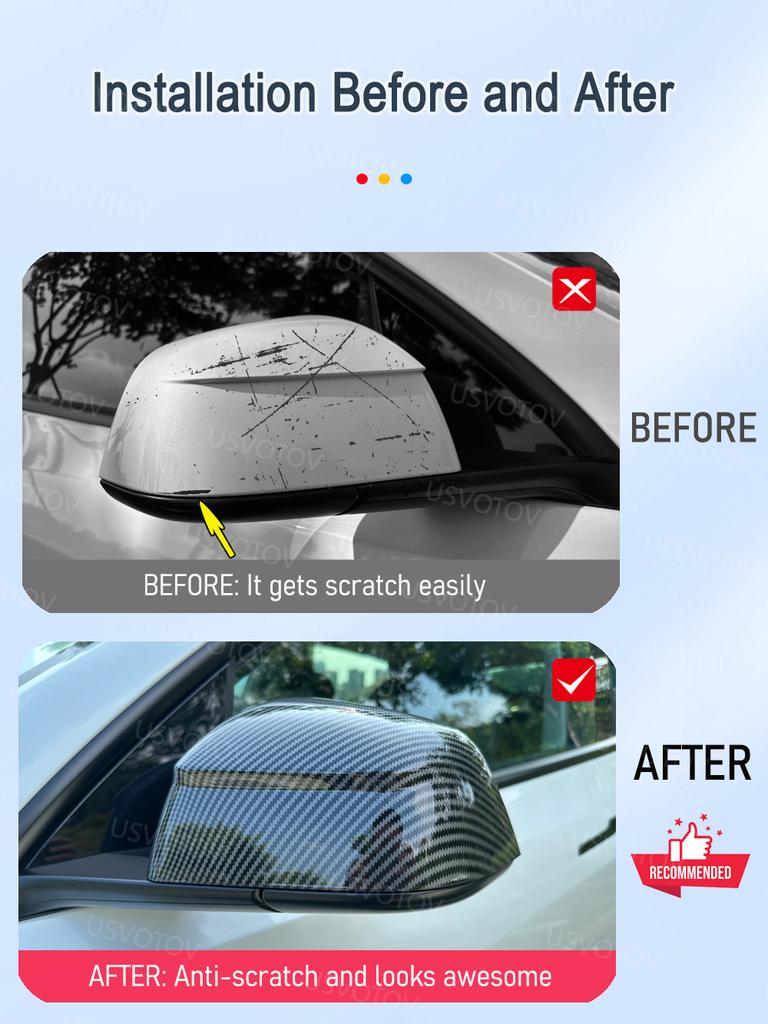 USVOTOV Rearview Side Mirror Guard Cover for Tesla Model 3 Y YL Accessories 2026 2025 Anti-Scratch Protector A Sportier Trim Cap