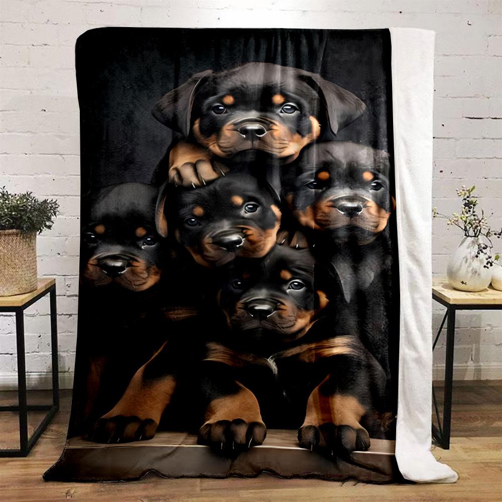 Rottweiler Puppies Flannel Blanket bedroom Blanket for Livingroom Couch lunch break Soft throw for Friend's festival Gift
