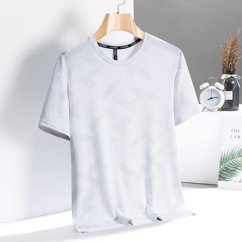 

Short-sleeved Ice Silk Short-sleeved T-shirt Men s Thin Loose Quick-drying T-shirt Running Sports Elastic Men s Top Large Size 3XL білий