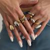 Salircon Mixed Color Stainless Steel Open Rings Women Men Trendy Geometry Waterdrop Adjustable Finger Ring Waterproof Jewelry