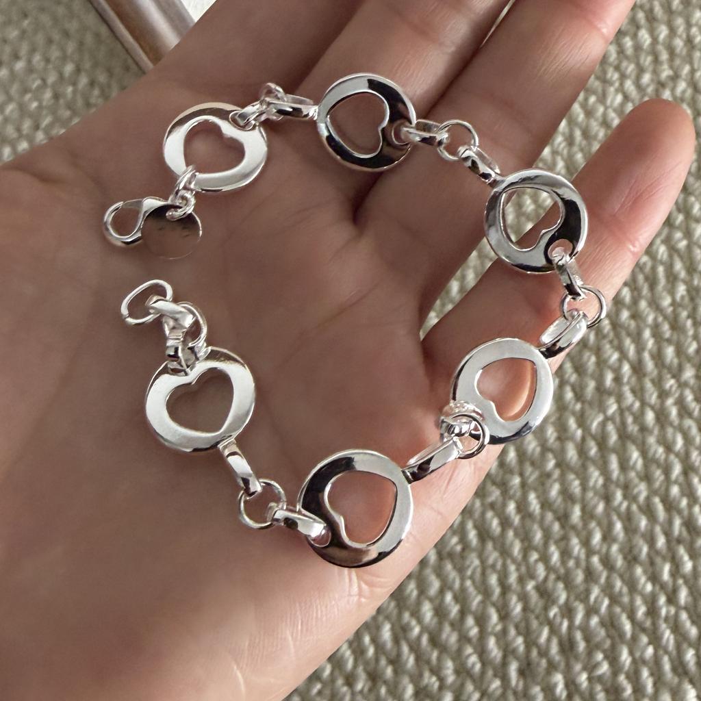 100% Solid 925 Sterling Silver Retro Bracelet for Women Men Vintage Handmade Wide Heavy Hollow Heart Bracelet Birthday Gift